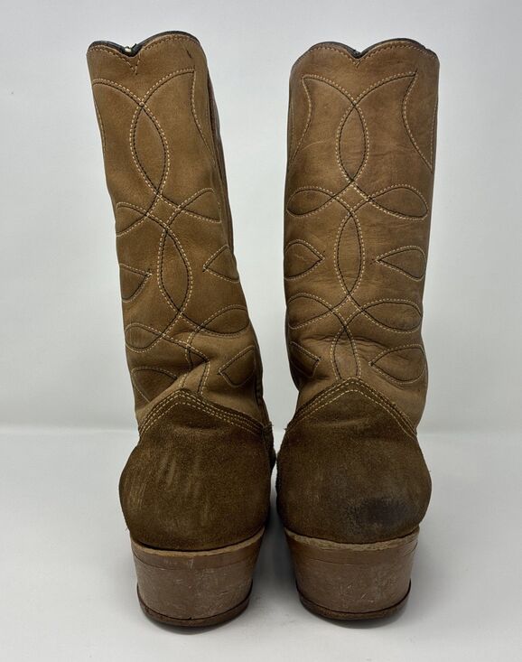 VTG 70s Texas Boot Co Boots, Two Tone Brown Suede & Leather Size 9D, Style 6966 main image 8